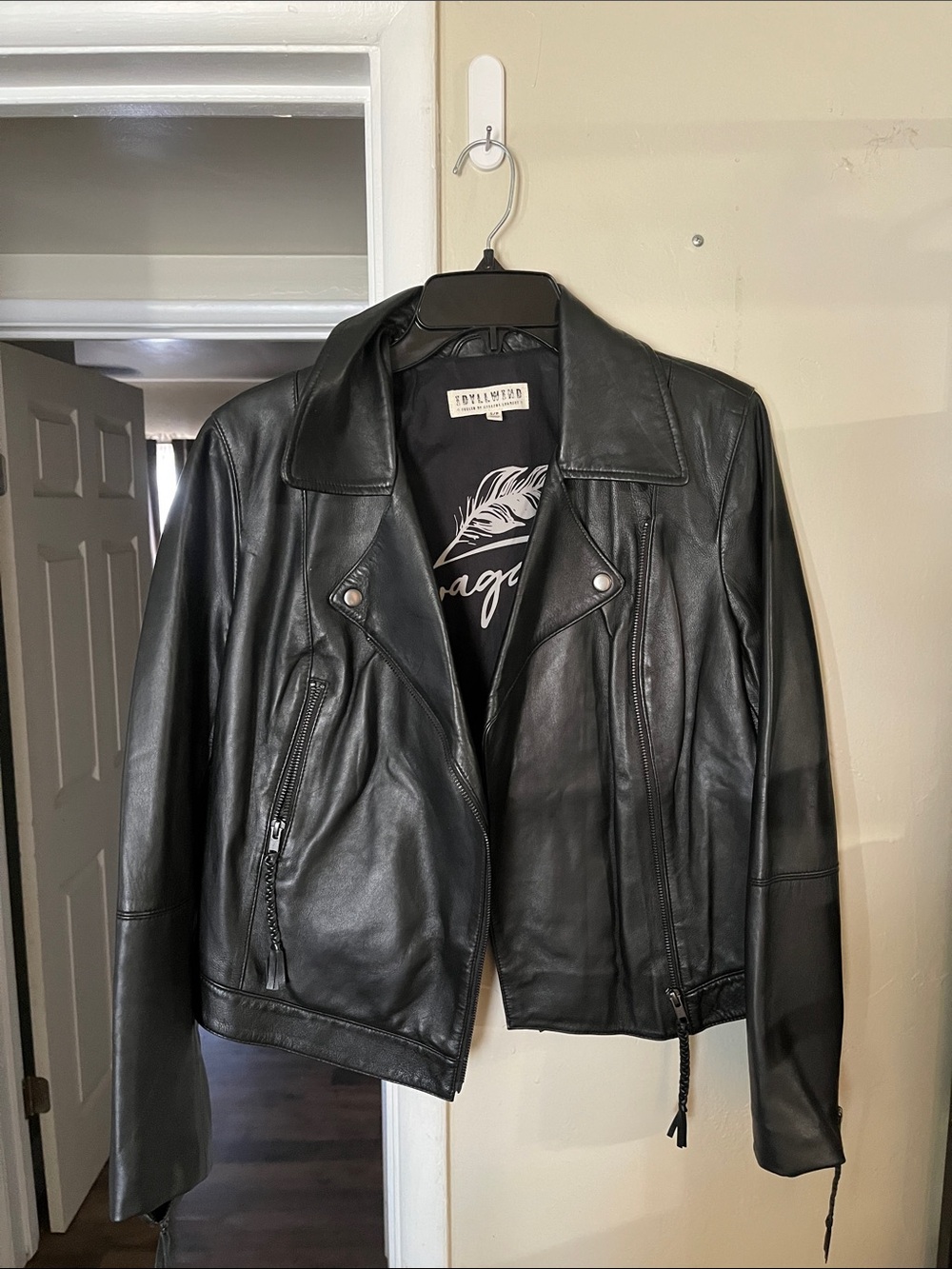 Idyllwind Black Leather Moto Jacket with Zip Details